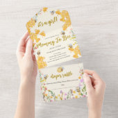 Mama to Bee Floral Honey Bee Girl Baby shower All In One Uitnodiging (Afscheurbaar)