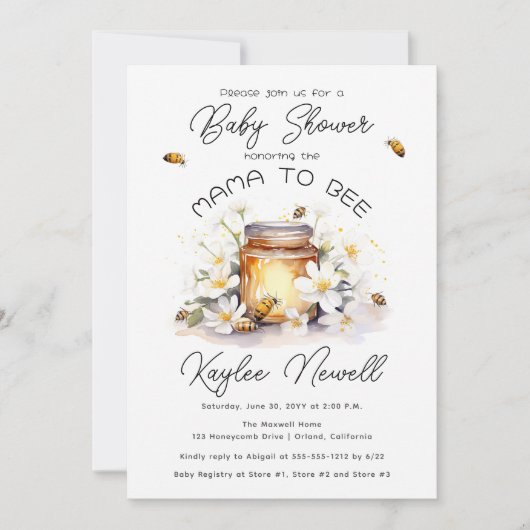 Mama to Bee Flowers and bijes Honey Baby shower Kaart (Voorkant)