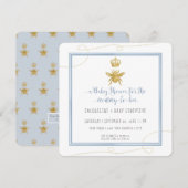 Mama to Bee Gold Glitter Blue Boy Baby shower QR Kaart (Voorkant / Achterkant)