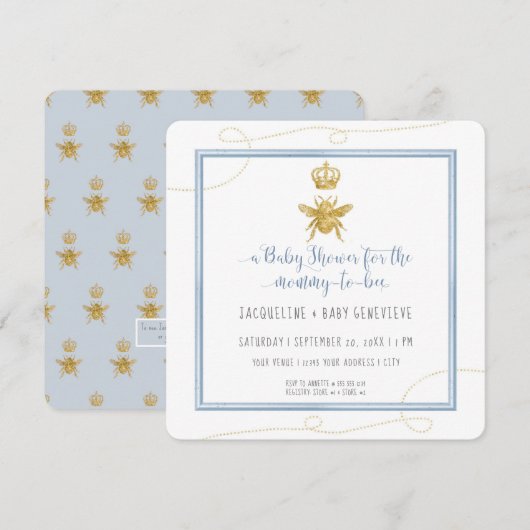 Mama to Bee Gold Glitter Blue Boy Baby shower QR Kaart (Voorkant / Achterkant)