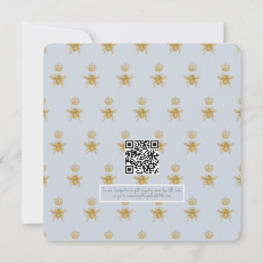 Mama to Bee Gold Glitter Blue Boy Baby shower QR Kaart (Achterkant)