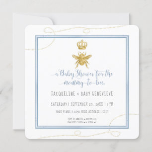 Mama to Bee Gold Glitter Blue Boy Baby shower QR Kaart