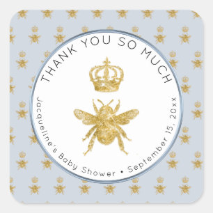 Mama To Bee Gold Glitter Crown Boy Baby shower Vierkante Sticker