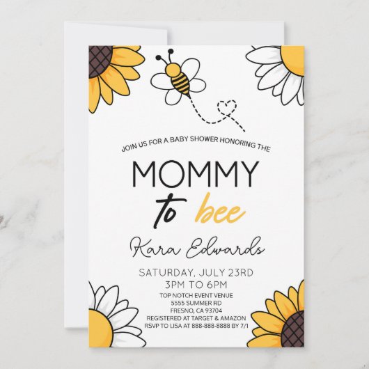 Mama To Bee Honey Bumble Bee Baby shower Kaart (Voorkant)