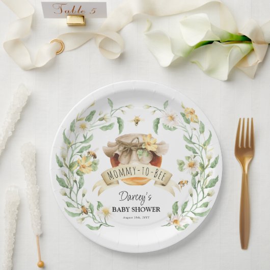 Mama-to-Bee Honey Elegant Waterverf Baby shower Papieren Bordje (Huwelijk)