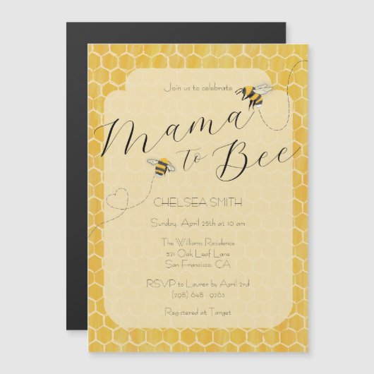 Mama to Bee Honeybee Baby Shower Magnetische Uitnodiging (Voorkant / Achterkant)