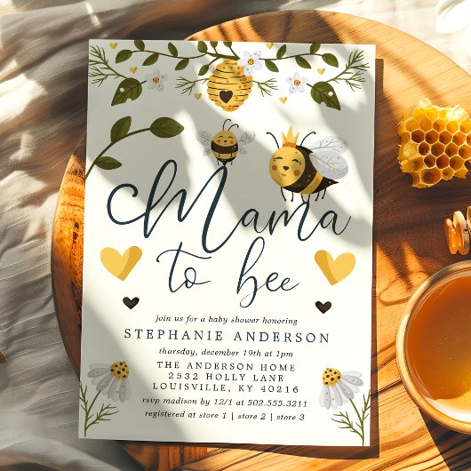 Mama To Bee Honeycomb Bumblebee Baby shower Kaart