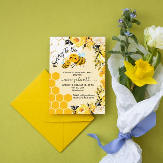 Mama to Bee Honeycomb Flowers Baby shower Kaart