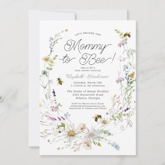 Mama To Bee Waterverf Wildflower Baby shower Kaart (Voorkant)