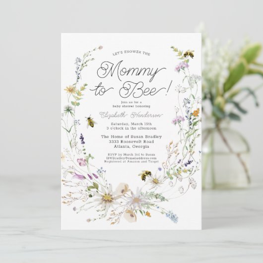 Mama To Bee Waterverf Wildflower Baby shower Kaart (Staand voorkant)