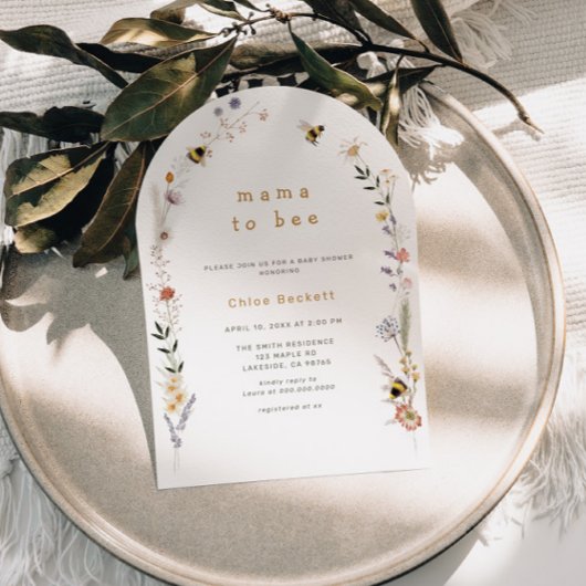 Mama to Bee Wildflower Arch Baby shower Uitnodigin Kaart