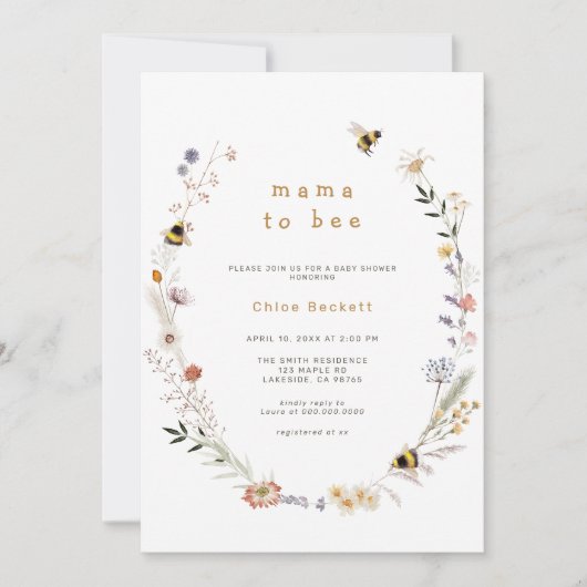 Mama to Bee Wildflower Baby shower Invitation Kaart (Voorkant)