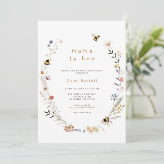 Mama to Bee Wildflower Baby shower Invitation Kaart (Staand voorkant)