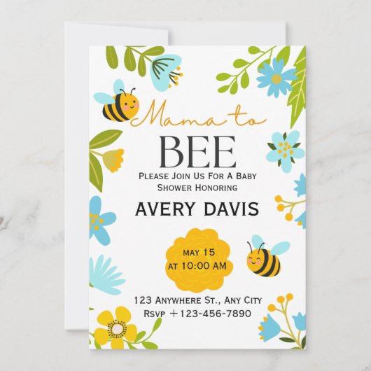 Mama to Bee Wildflower Baby shower Invitation Kaart (Voorkant)