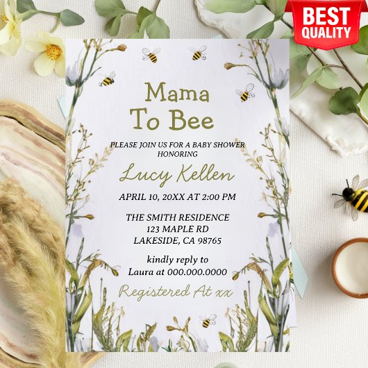 Mama to Bee Wildflower Baby shower Invitation Kaart