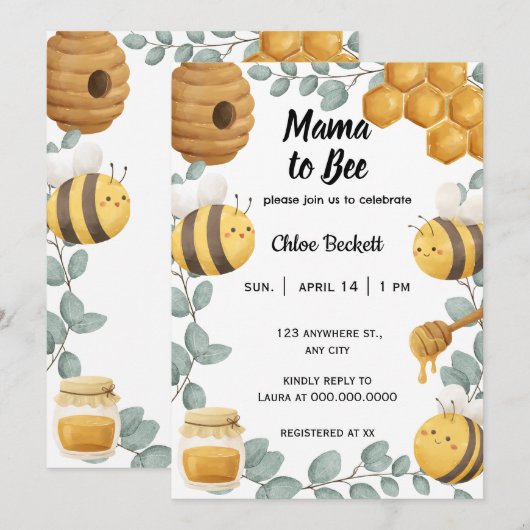 Mama to Bee Wildflower Baby shower Invitation Kaart (Voorkant / Achterkant)