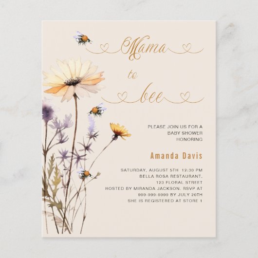 Mama to bee wildflower beige budget baby shower (Voorkant)