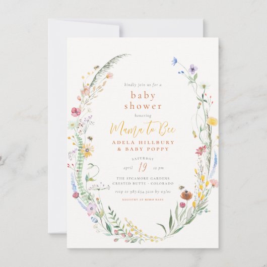 Mama to bee Wildflower Boho Chic Baby Girl Shower Kaart (Voorkant)