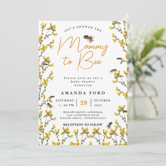 Mama to Bee wildflower geel bloemenBaby shower Kaart (Staand voorkant)