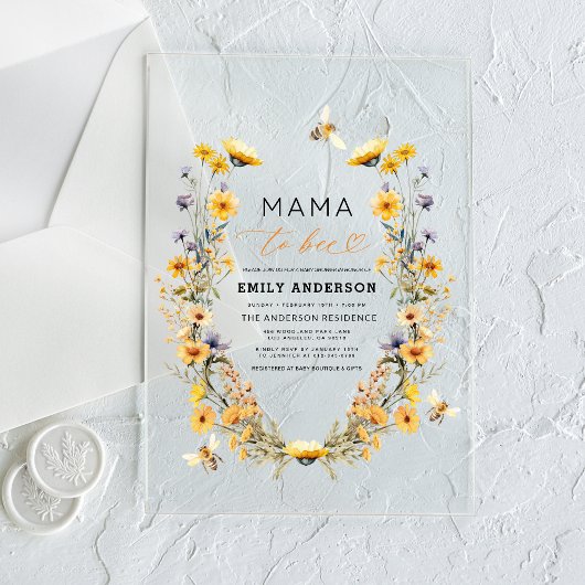 Mama to Bee Wildflower Genderneutraal Baby shower Acryl Uitnodigingen