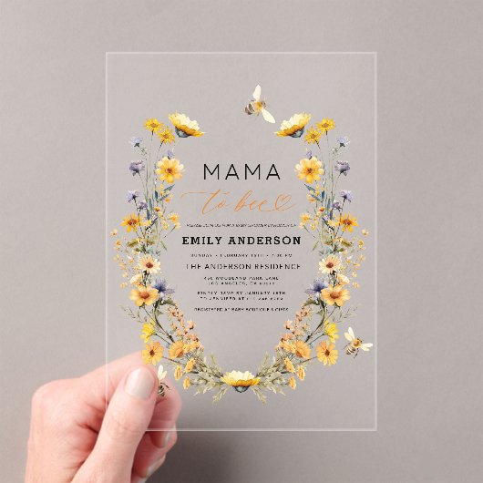 Mama to Bee Wildflower Genderneutraal Baby shower Acryl Uitnodigingen (Insitu (Draagbaar))