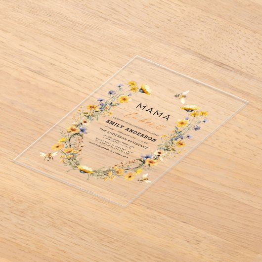 Mama to Bee Wildflower Genderneutraal Baby shower Acryl Uitnodigingen (Laagn)