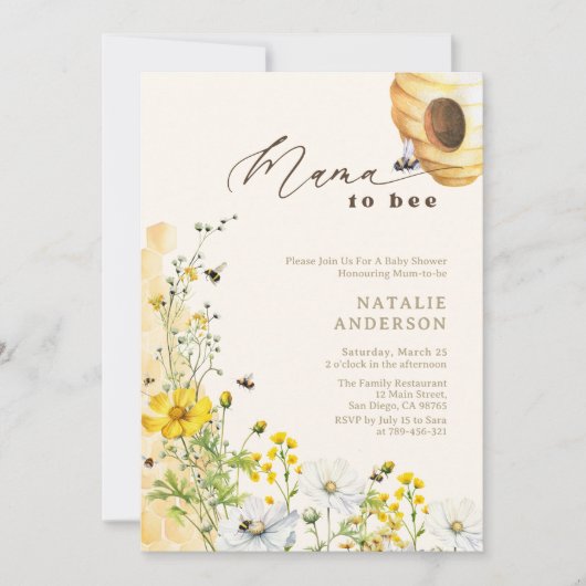 Mama to Bee Wildflowers Honeycomb Baby Shower Kaart (Voorkant)