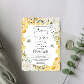 Mama To Bee Wit Bloemen Baby shower Uitnodiging