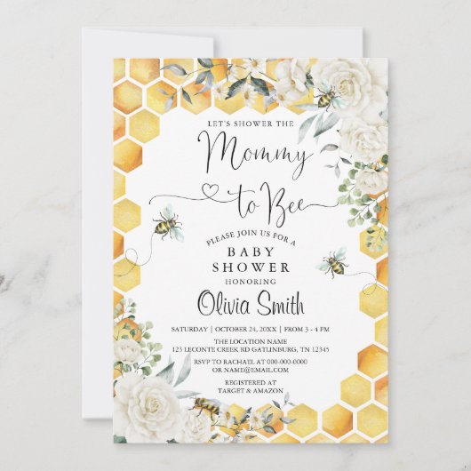 Mama To Bee Wit Bloemen Baby shower Uitnodiging (Voorkant)