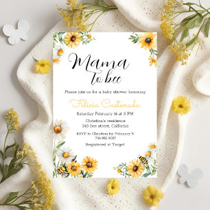 Mama to Bee Yellow flowers Bumblebee Baby shower Kaart
