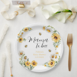 Mama to Bee Yellow flowers Bumblebee Baby shower Papieren Bordje
