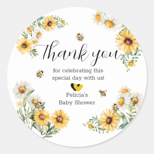 Mama to Bee Yellow flowers Bumblebee Baby shower Ronde Sticker (Voorkant)