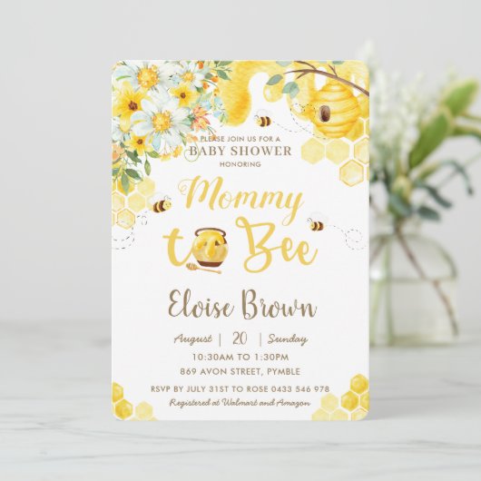 Mama to Bee Yellow Genderneutraal Baby shower In Kaart (Staand voorkant)