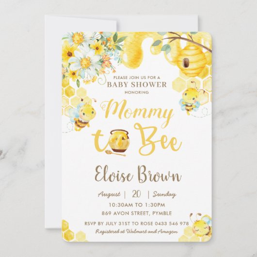Mama to Bee Yellow Genderneutraal Baby shower Kaart (Voorkant)
