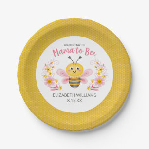 Mama to bee Yellow Pink Baby shower Papieren Bordje