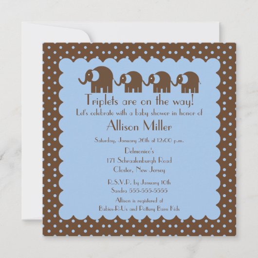 Mama & Triplet Baby Elephants Boy Baby shower Kaart (Voorkant)