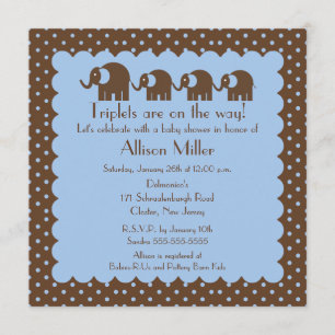 Mama & Triplet Baby Elephants Boy Baby shower Kaart