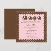 Mama & triplet Girls Baby Elephant Baby shower Kaart (Voorkant / Achterkant)