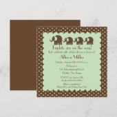 Mama & Triplets Elephant Baby shower Kaart (Voorkant / Achterkant)