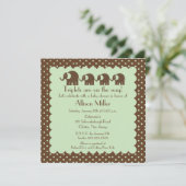 Mama & Triplets Elephant Baby shower Kaart (Staand voorkant)