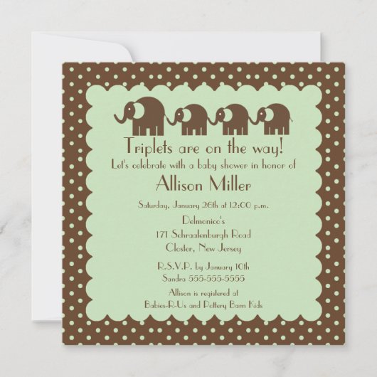 Mama & Triplets Elephant Baby shower Kaart (Voorkant)