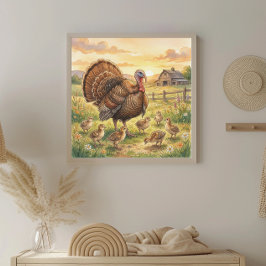 Mama Turkey and Poults Nursery Poster
