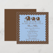 Mama & Twin Baby Elephants Boy Baby shower Kaart (Voorkant / Achterkant)