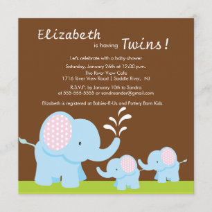 Mama & Twin Elephants Baby shower Boy of Girl Kaart