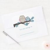Mama Uil & Baby {Blauw} | Boekplaten Vierkante Sticker (Envelop)