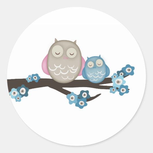 Mama Uil & Baby {Blauw} | STICKERS (Voorkant)