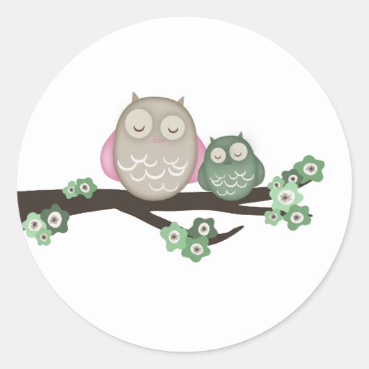 Mama Uil & Baby {Groen} | Stickers (Voorkant)
