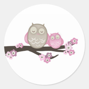 Mama Uil & Baby {Roze} STICKERS