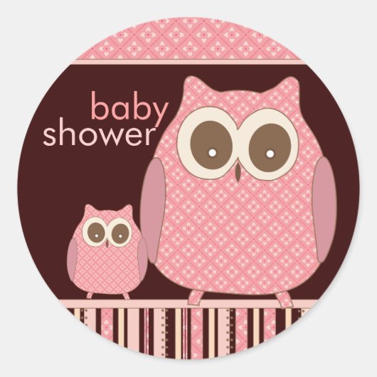 Mama Uil & Baby Uil in Roze en Bruin Ronde Sticker (Voorkant)