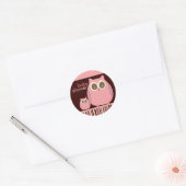 Mama Uil & Baby Uil in Roze en Bruin Ronde Sticker (Envelop)